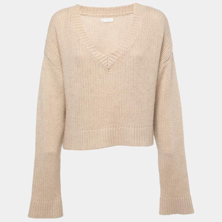 Pre Owned Sablyn Beige Cashmere Knit V-Neck Sweater S