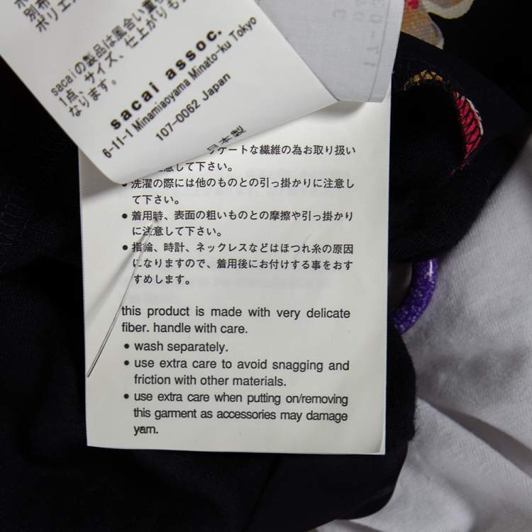 Pre Owned Sacai Navy Blue Floral Printed Linen & Satin Tunic T-Shirt XS
