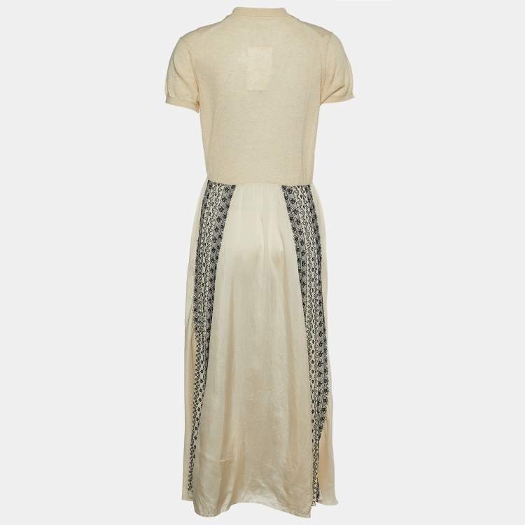 Pre Owned Sacai Beige Cotton Front Cut-Out Embroidered Dress M