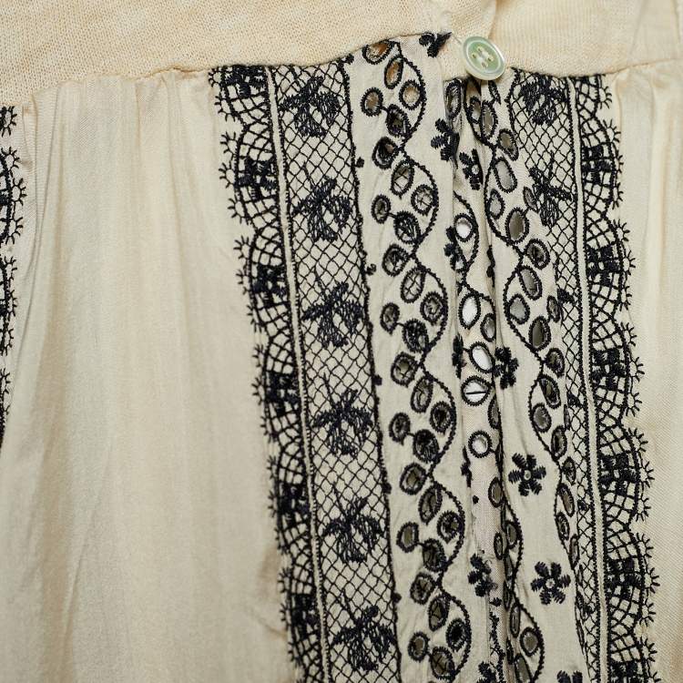 Pre Owned Sacai Beige Cotton Front Cut-Out Embroidered Dress M