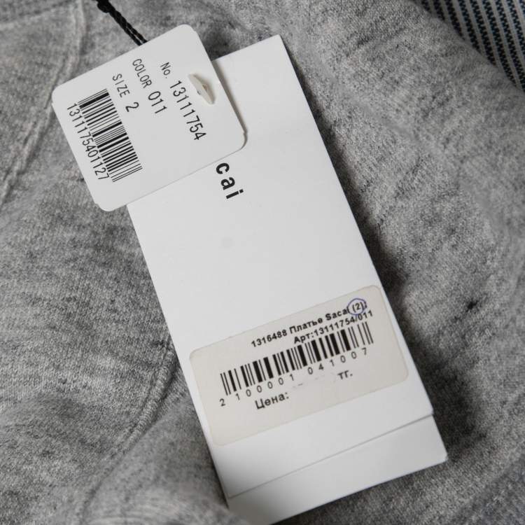 Pre Owned Sacai Grey Cotton & Blue Contrast Skirt Detail Short Sleeve Dress M