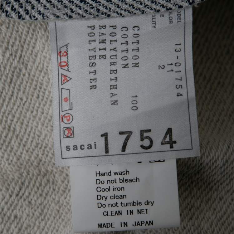 Pre Owned Sacai Grey Cotton & Blue Contrast Skirt Detail Short Sleeve Dress M