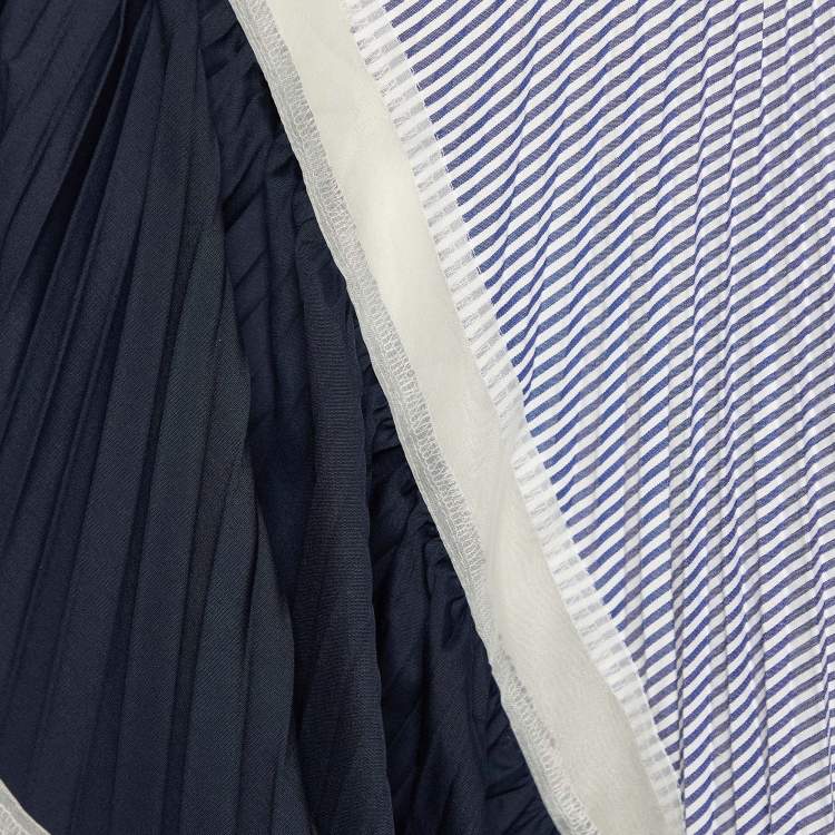 Pre Owned Sacai Blue Plisse Cotton Asymmetric Skirt S