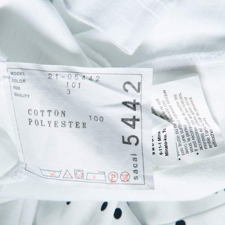 Pre Owned Sacai White Cotton & Paneled Satin Flared Top L
