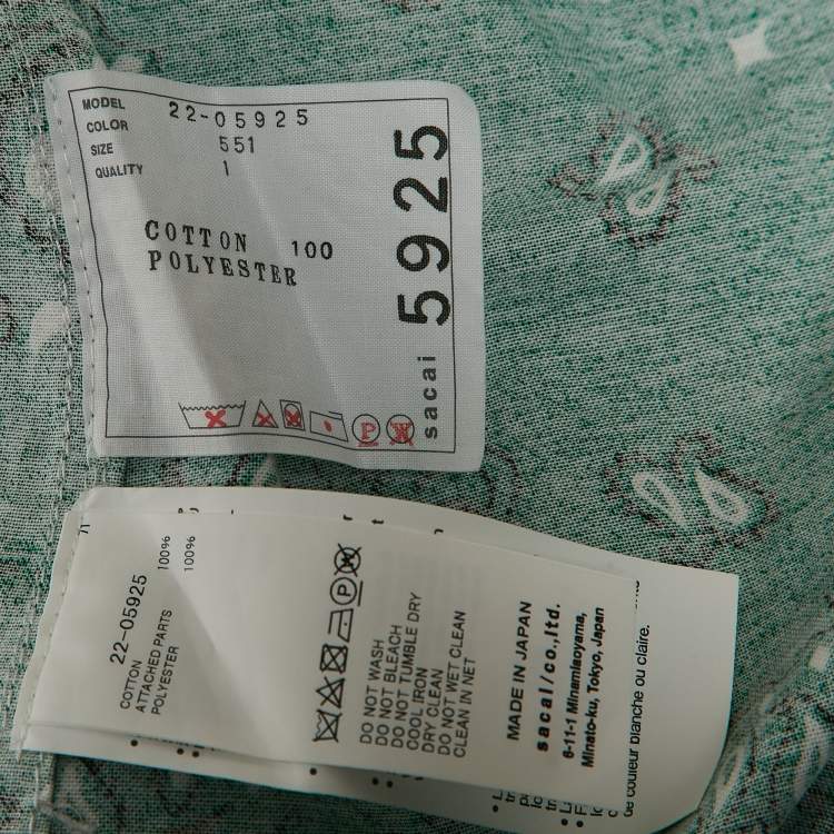 Pre Owned Sacai Green Bandana Print Cotton Scarf Trim Open Back Midi Dress S