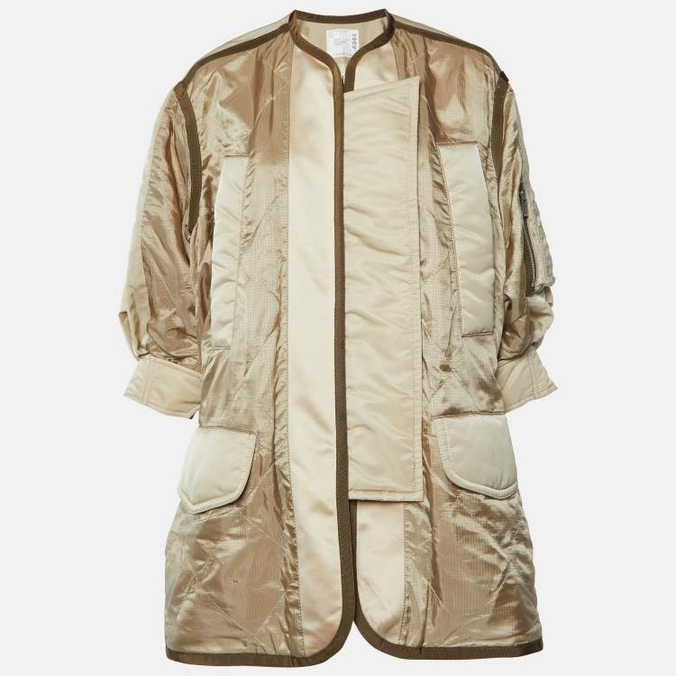 مملوكة مسبقًا Sacai Beige Quilted Ripstop Oversized Coat S