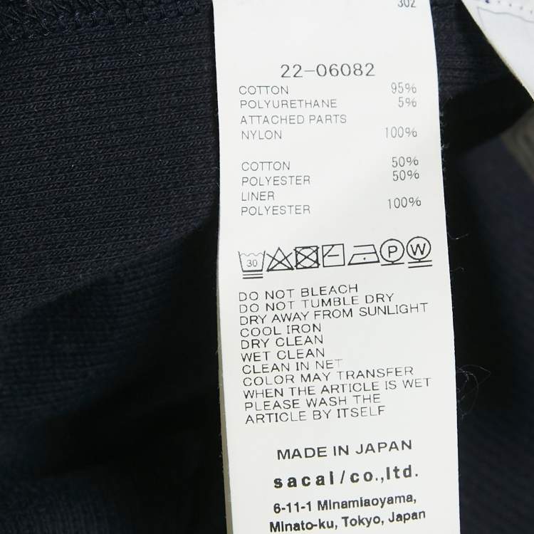 Pre Owned Sacai Navy Blue Rib Knit Puff Sleeve Satin Panel Detail Midi Dress S