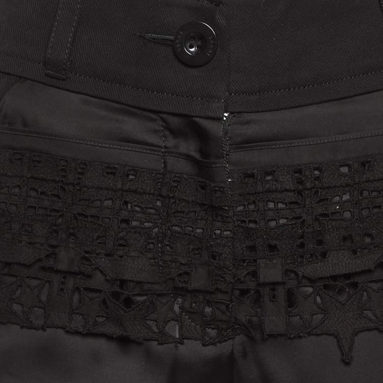Pre Owned Sacai Black Eyelet Lace & Sheer Chiffon Paneled Trousers S