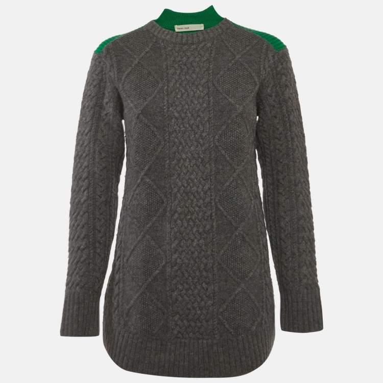 Pre Owned Sacai Luck Green/Grey Cable Knit Sweater M