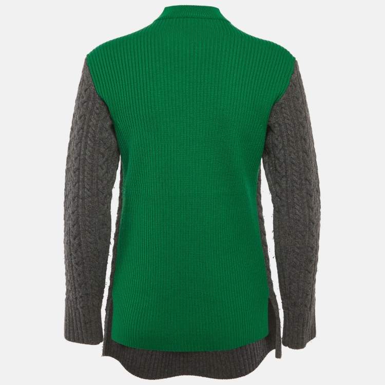 Pre Owned Sacai Luck Green/Grey Cable Knit Sweater M