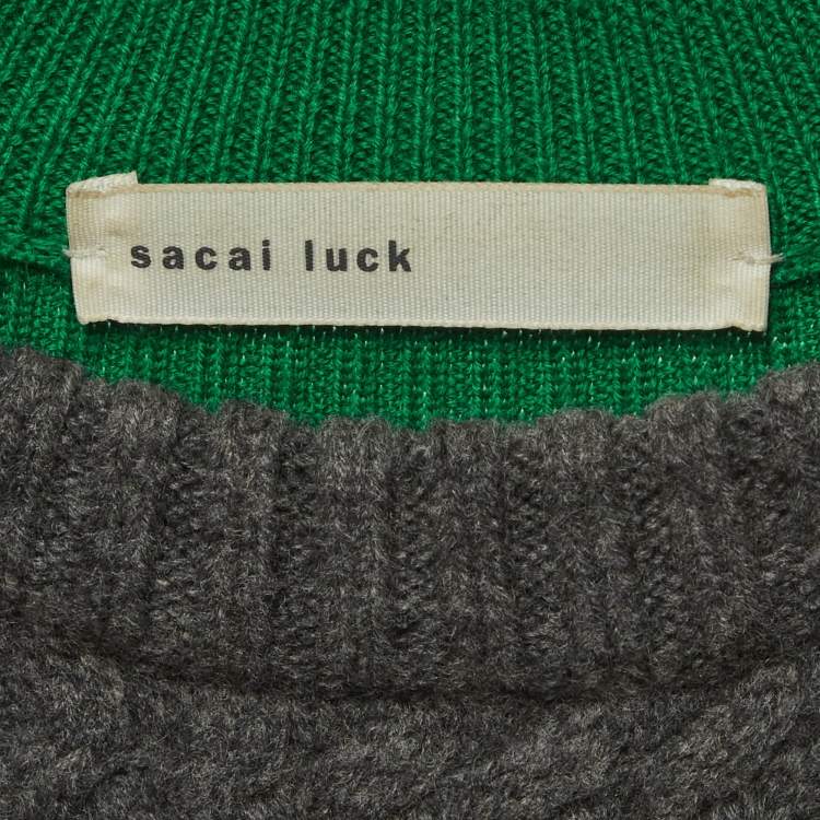 Pre Owned Sacai Luck Green/Grey Cable Knit Sweater M