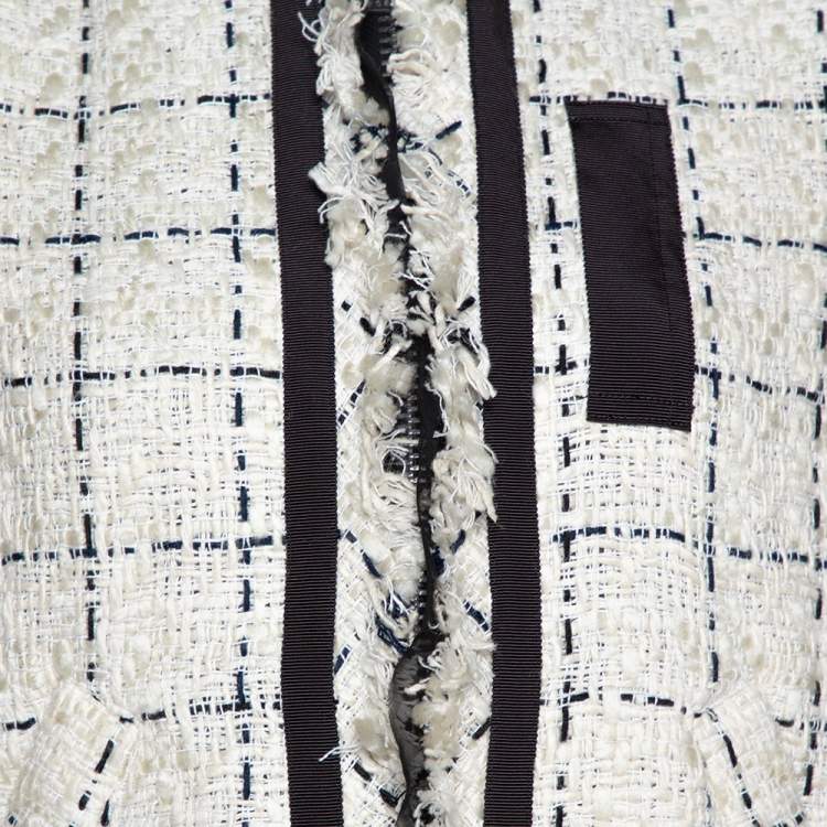 Pre Owned Sacai Monochrome Tweed Oversized Bomber Jacket S
