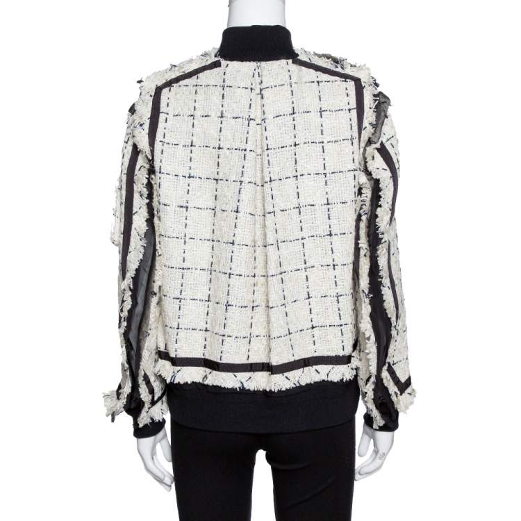 Pre Owned Sacai Monochrome Tweed Oversized Bomber Jacket S