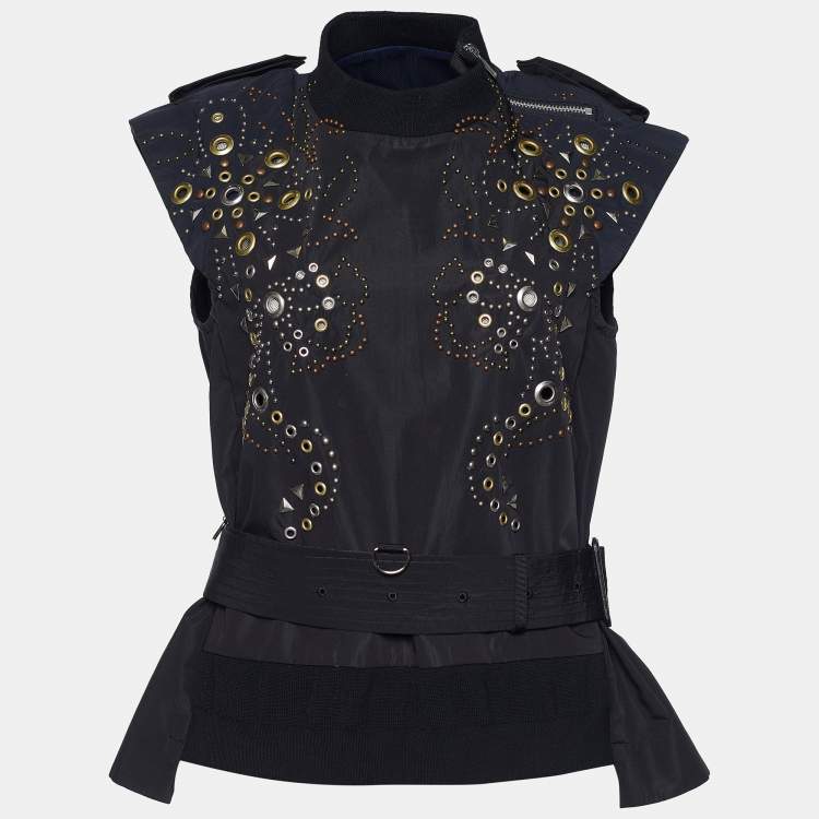 Pre Owned Sacai Black Synthetic Grommet Studded Belted Top S
