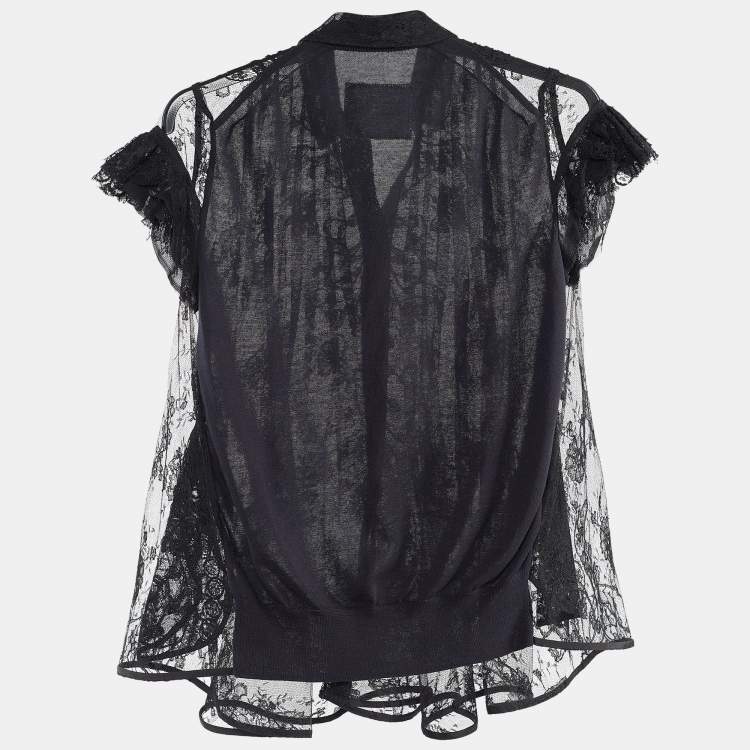 Pre Owned Sacai Black Lace & Cotton Paneled Button Front Top S