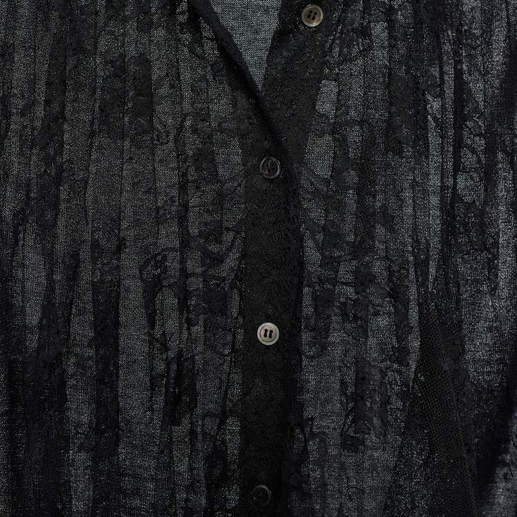Pre Owned Sacai Black Lace & Cotton Paneled Button Front Top S