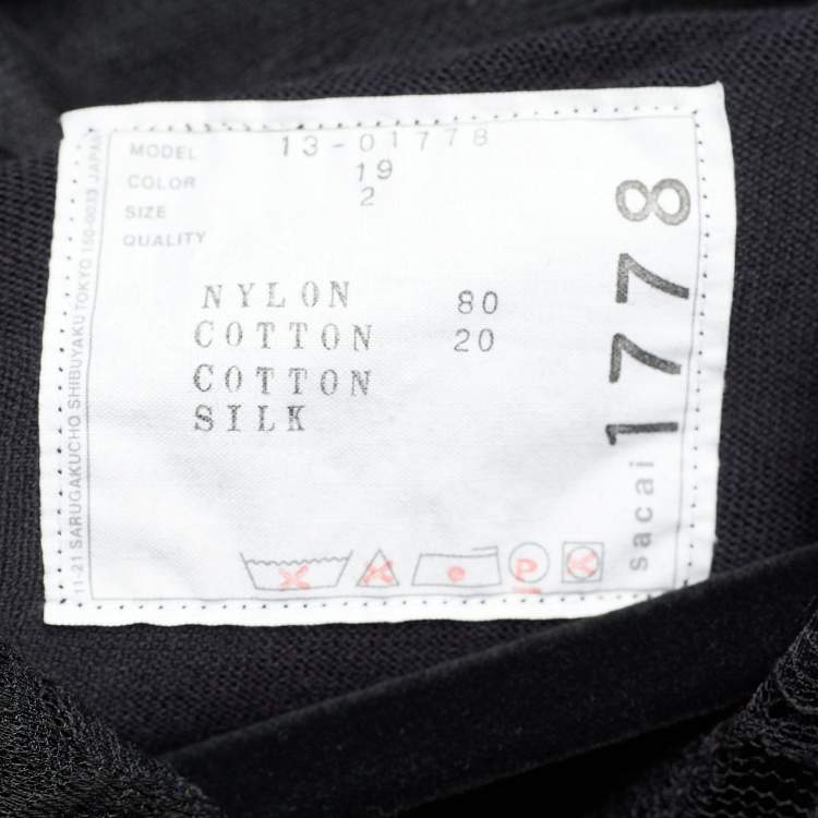 Pre Owned Sacai Black Lace & Cotton Paneled Button Front Top S