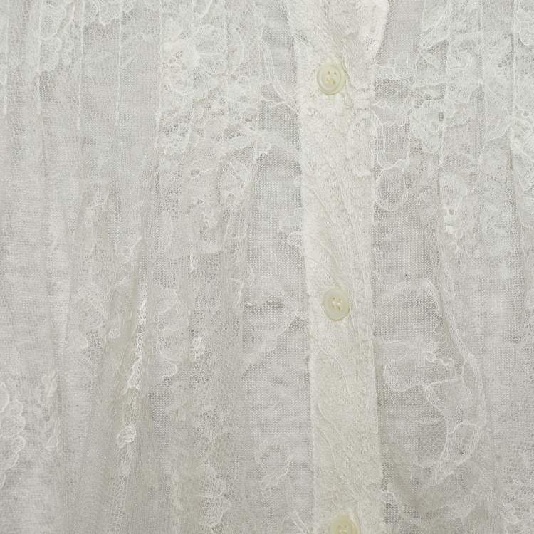 Pre Owned Sacai White Lace & Cotton Paneled Button Front Top S