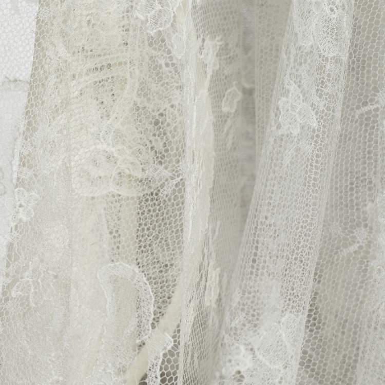 Pre Owned Sacai White Lace & Cotton Paneled Button Front Top S