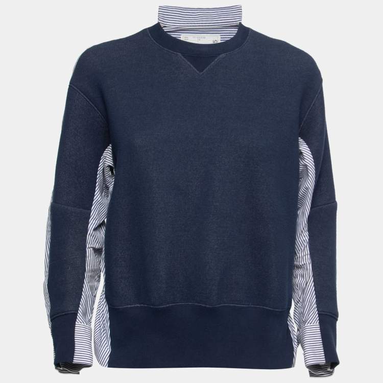 Sacai Navy Blue Knit & Striped Cotton Poplin Back Sweatshirt S Sacai | The  Luxury Closet