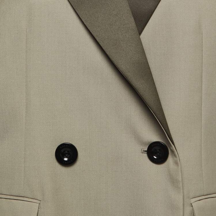 مملوكة مسبقًا Sacai Green Wool Blend Satin Paneled Double Breasted Blazer S