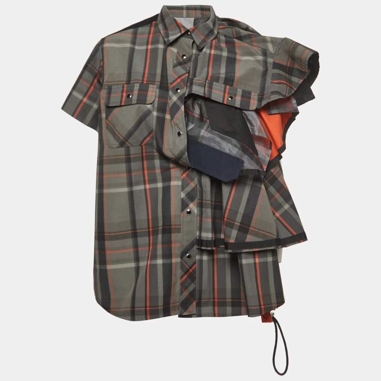 Pre Owned Sacai Grey Plaid Synthetic Docking Shirt Blouse M