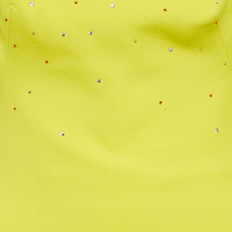 Pre Owned Safiyaa Lime Green Rhinestone Crepe Strapless Gown With Gloves S