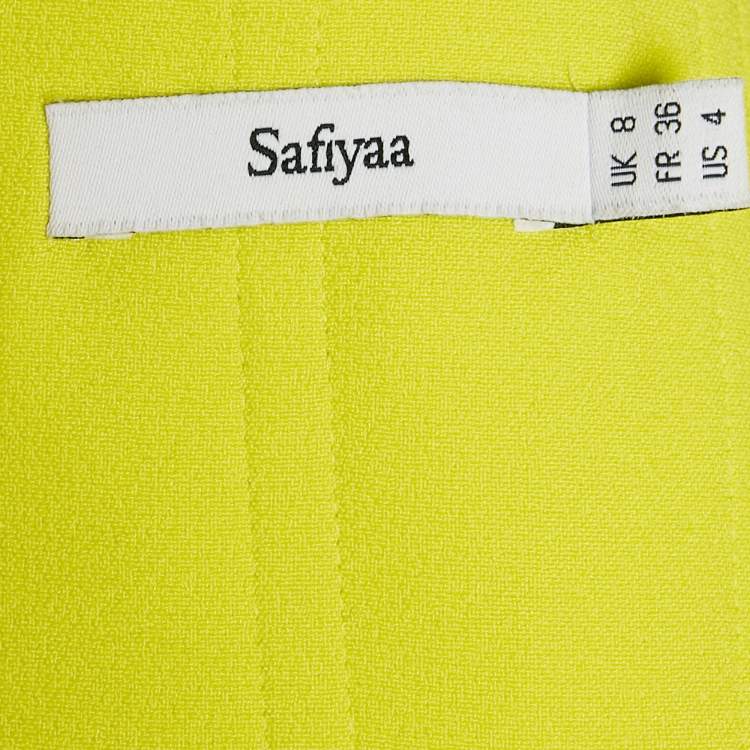 Pre Owned Safiyaa Lime Green Rhinestone Crepe Strapless Gown With Gloves S