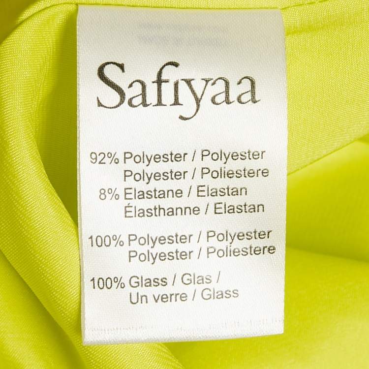 Pre Owned Safiyaa Lime Green Rhinestone Crepe Strapless Gown With Gloves S