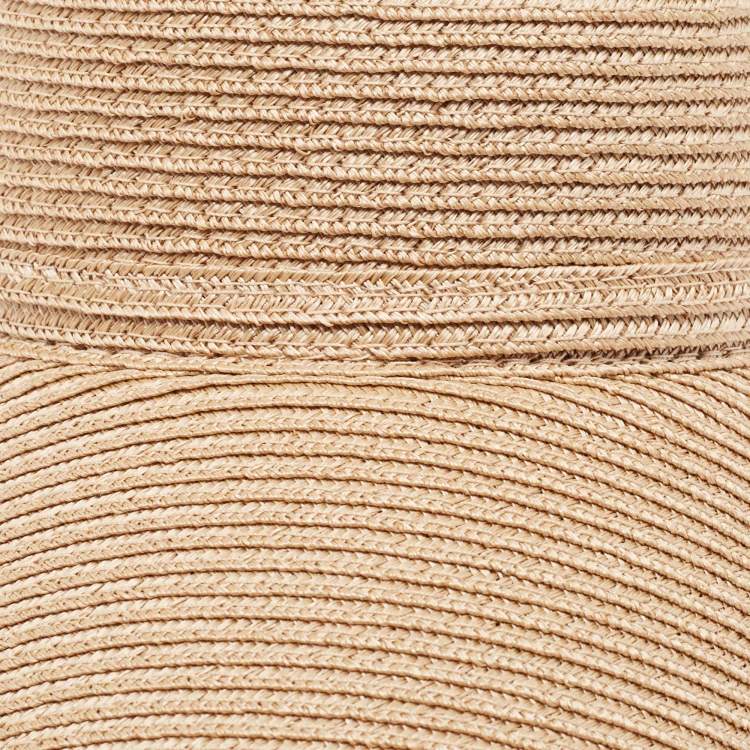 Pre Owned Saint Laurent Beige Scarf Detail Straw Visor Size 57