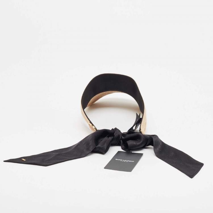 Pre Owned Saint Laurent Beige Scarf Detail Straw Visor Size 57