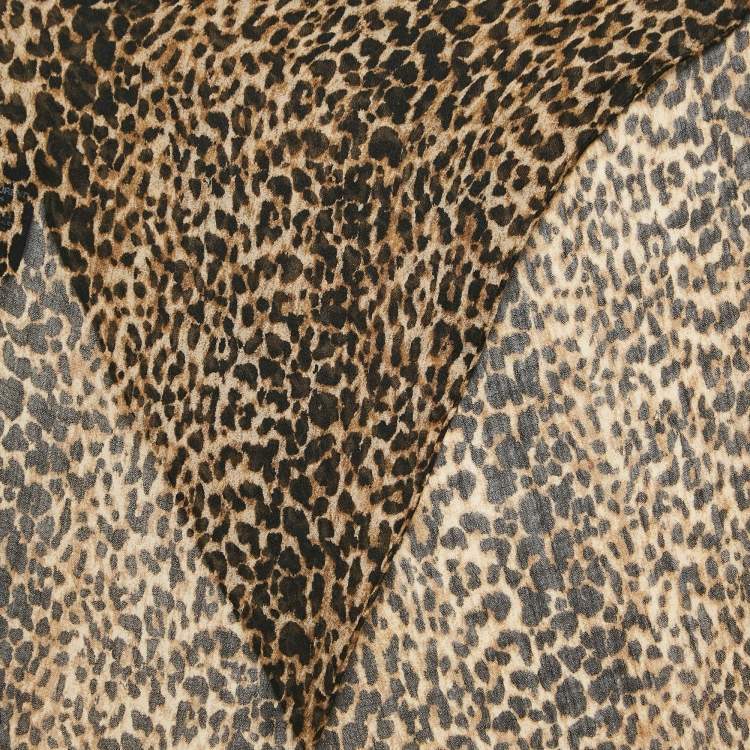 Pre Owned Saint Laurent Brown Leopard Print Wool Losange Scarf