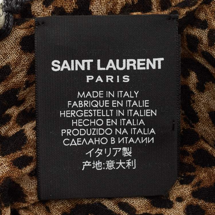 Pre Owned Saint Laurent Brown Leopard Print Wool Losange Scarf