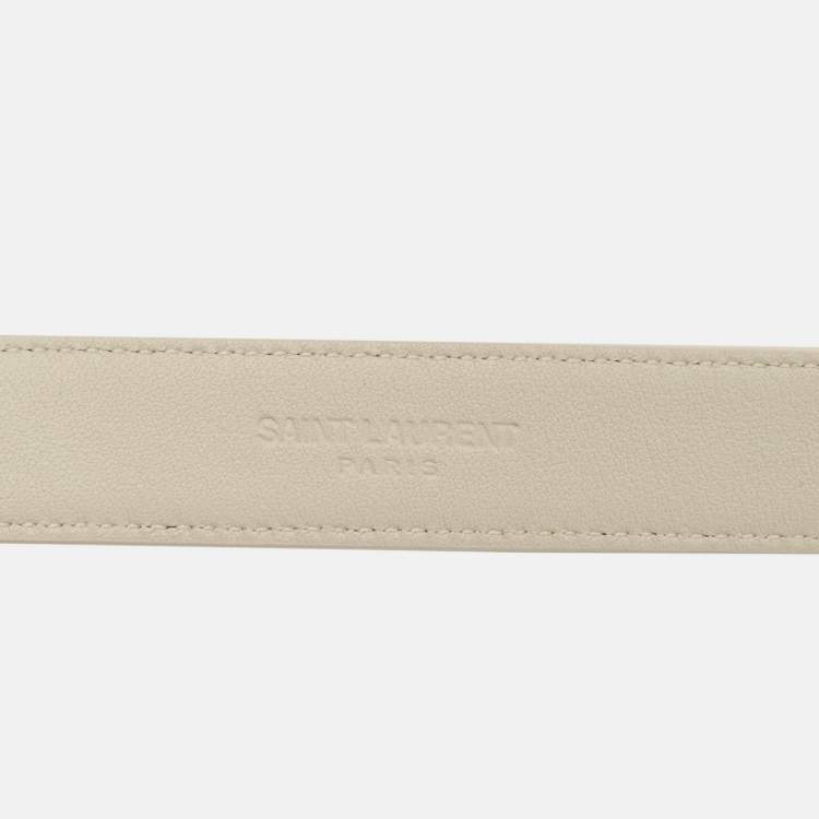 Pre Owned Saint Laurent Off White Croc Embossed Leather Chain Detail Waist Belt 75CM