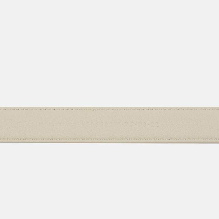 Pre Owned Saint Laurent Off White Croc Embossed Leather Chain Detail Waist Belt 75CM