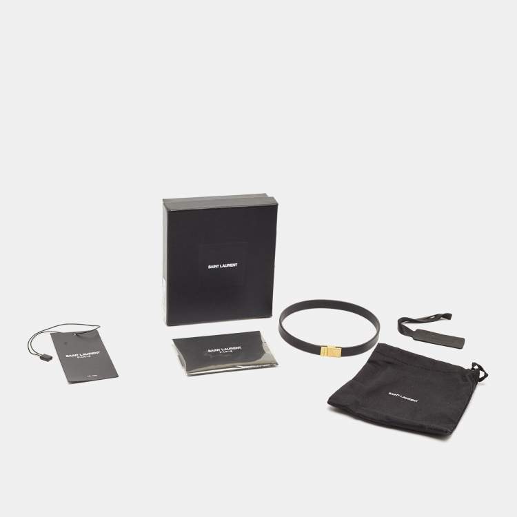 Pre Owned Saint Laurent Black Leather Le Carré Double Wrap Belt