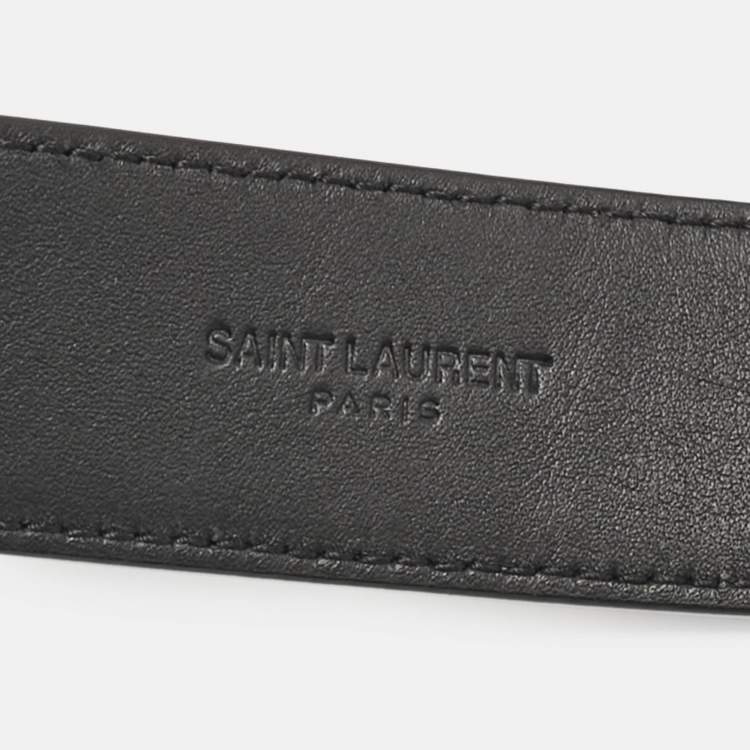 Pre Owned Saint Laurent Black Leather Cassandre Buckle Belt 80CM