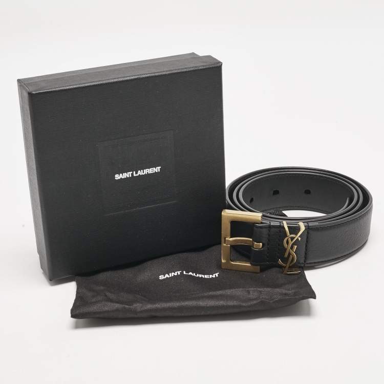 Pre Owned Saint Laurent Black Leather Cassandre Buckle Belt 80CM