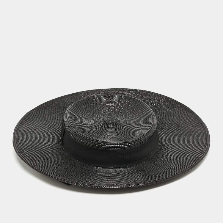 Pre Owned Saint Laurent Paris Black Straw Chapeau Grand Canotier Hat M