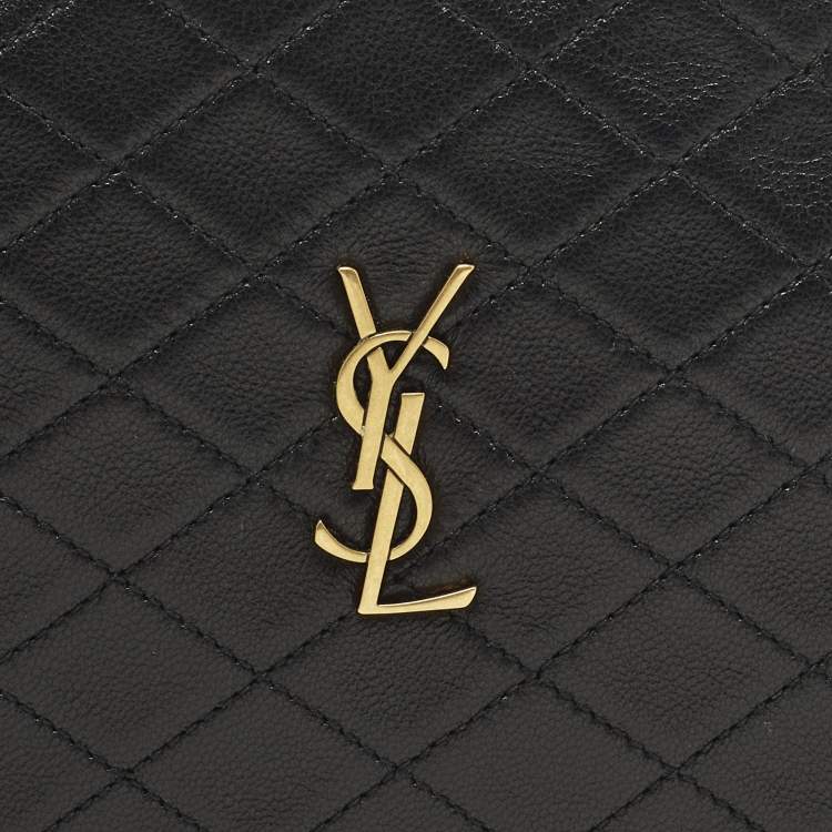 Pre Owned Saint Laurent Gaby Cosmetic Pouch Black Quilted Leather