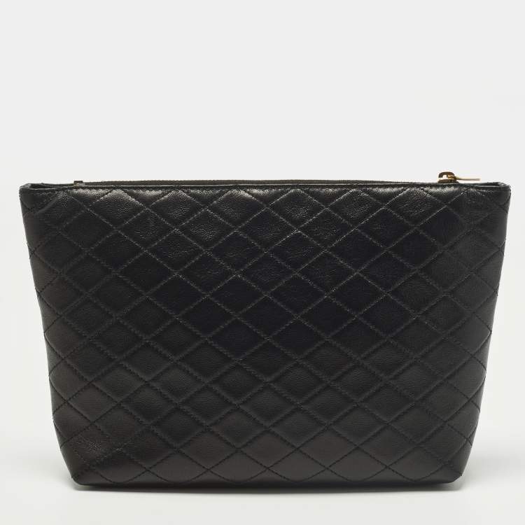 Pre Owned Saint Laurent Gaby Cosmetic Pouch Black Quilted Leather