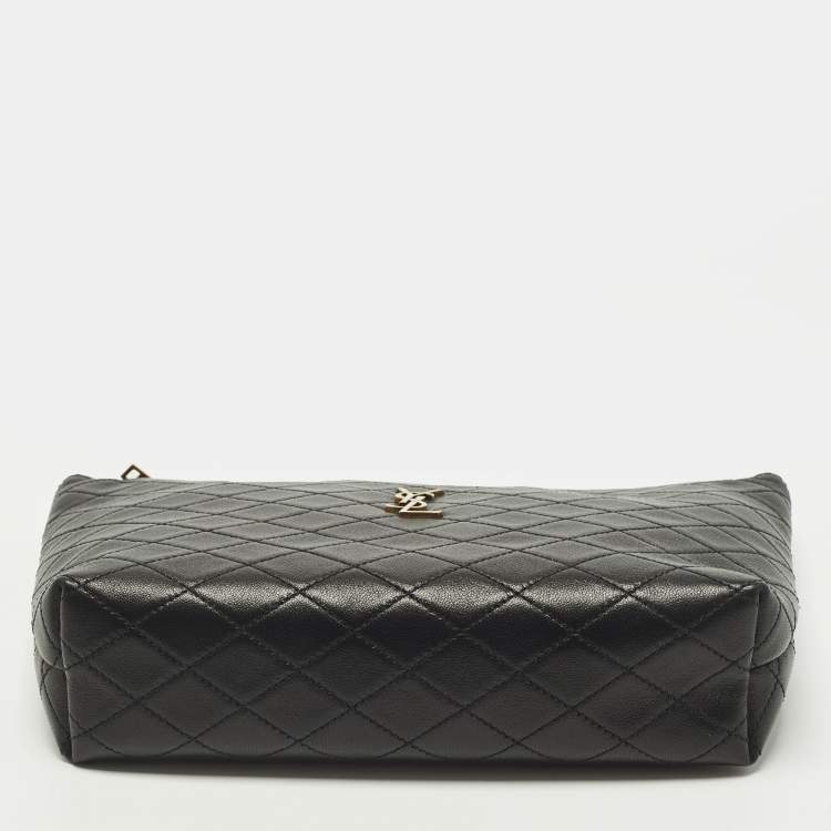 Pre Owned Saint Laurent Gaby Cosmetic Pouch Black Quilted Leather