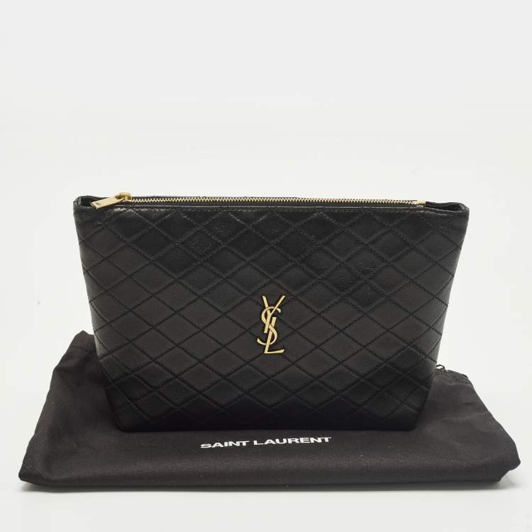 Pre Owned Saint Laurent Gaby Cosmetic Pouch Black Quilted Leather
