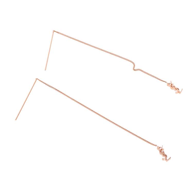 Pre Owned Saint Laurent Opyum Rose Gold Tone Long Threader Earrings