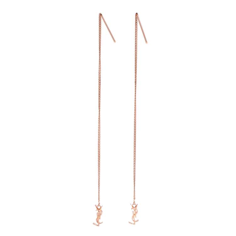 Pre Owned Saint Laurent Opyum Rose Gold Tone Long Threader Earrings