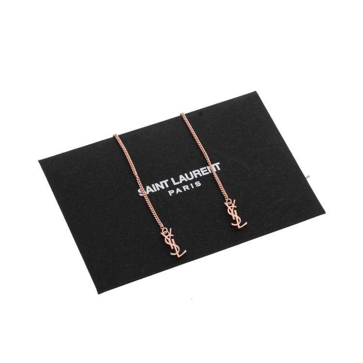 Pre Owned Saint Laurent Opyum Rose Gold Tone Long Threader Earrings