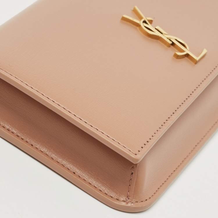 Pre Owned Saint Laurent Beige Leather Cassandre Phone Holder with Strap