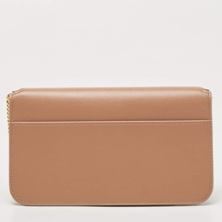 Pre Owned Saint Laurent Beige Leather Cassandre Phone Holder with Strap