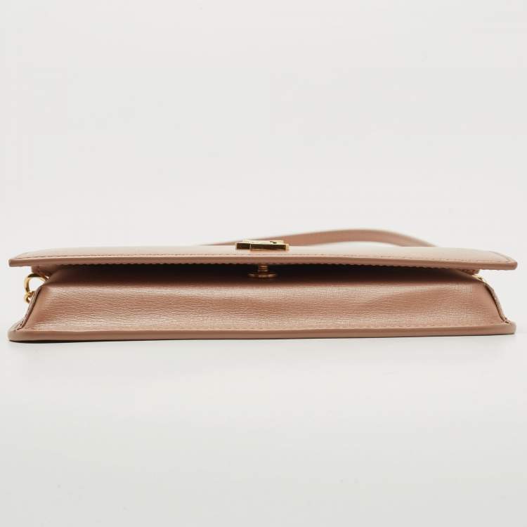 Pre Owned Saint Laurent Beige Leather Cassandre Phone Holder with Strap