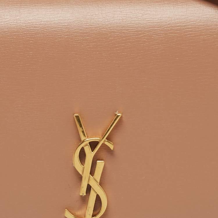 Pre Owned Saint Laurent Beige Leather Cassandre Phone Holder with Strap